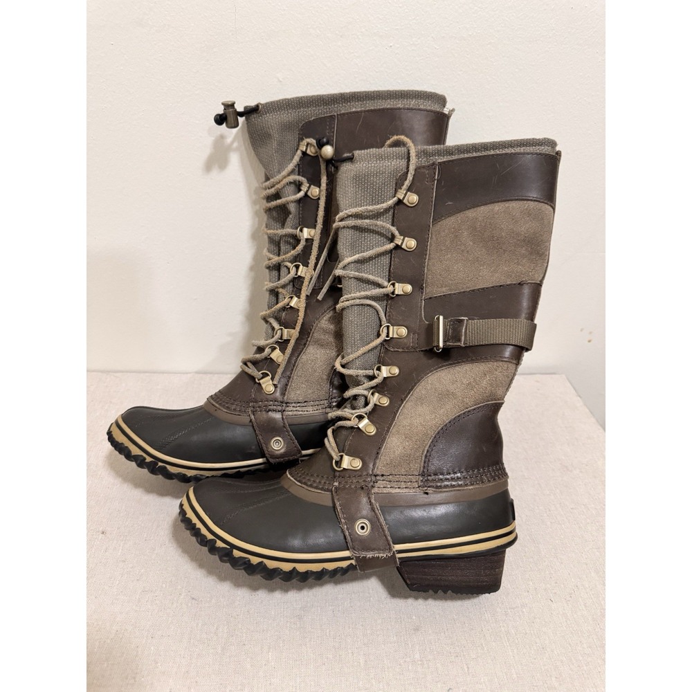 Sorel Conquest Carly Tall Lace Up Brown Waterproof Winter Boots Womens 7